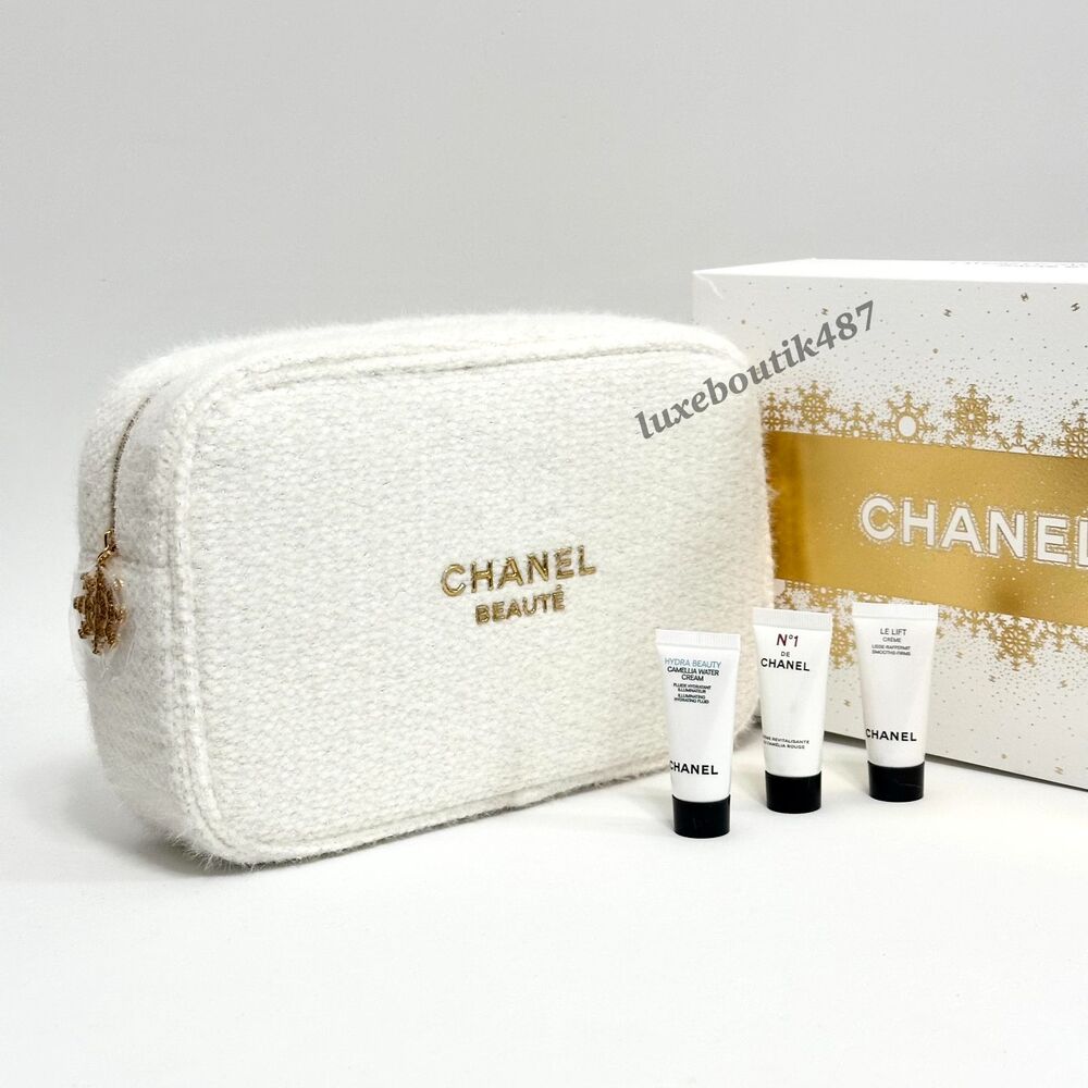CHANEL HOLIDAY WOVEN MAKEUP LARGE POUCH BAG ONLY 2024 SNOWFLAKE CHARM NEW W/BOX
